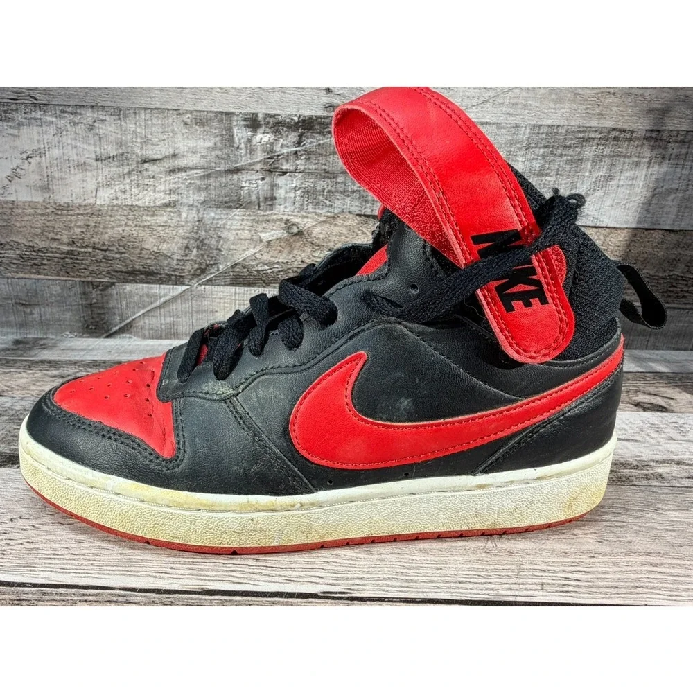 Nike Boys Court Borough Mid 2 GS CD7782-003 Black Red White Sneaker Shoes Sz 6Y